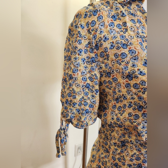 New Small En Creme Yellow Floral Collared Mini Dress - Picture 8 of 12